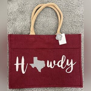The Royal Standard Howdy Texas Canvas Tote Bag in Burgundy with Front Pocket